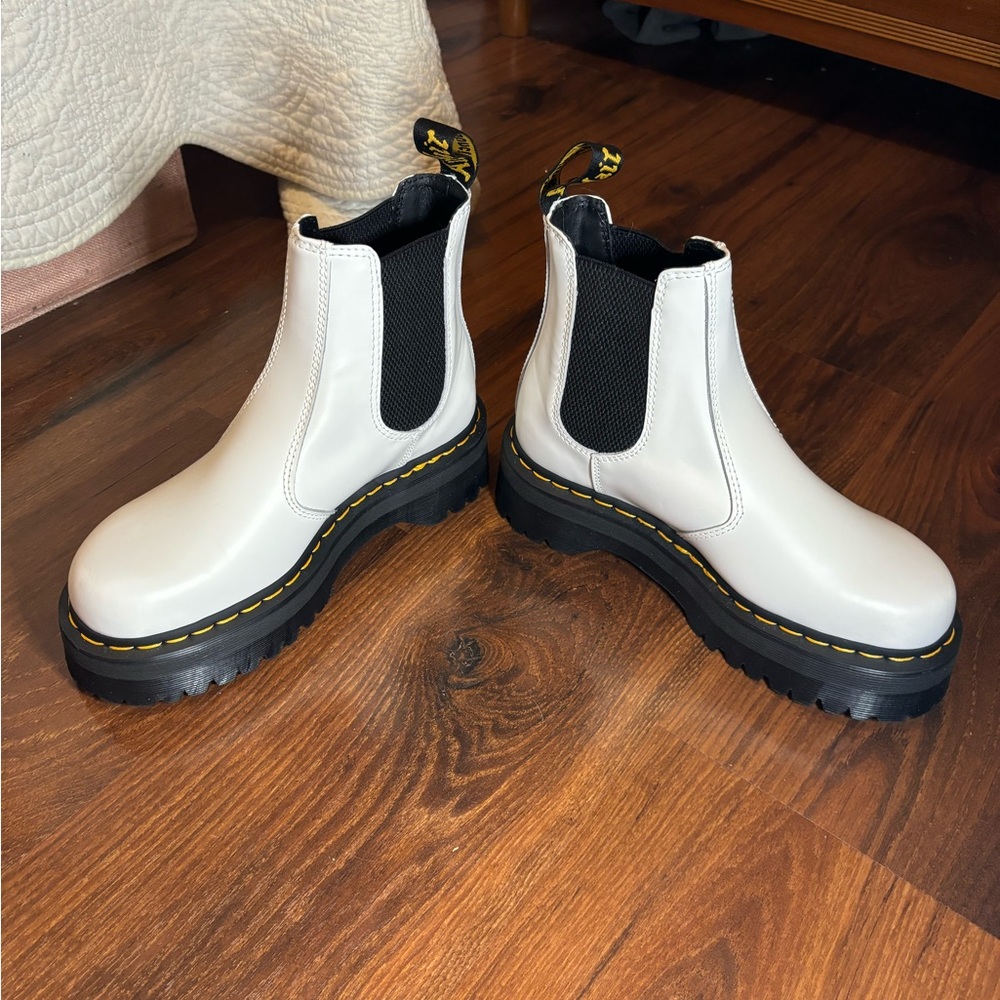 Dr Martens Smooth Leather White Chelsea Platform Boots